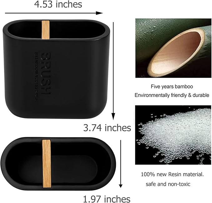 rejomiik Toothbrush Holders Resin Bamboo Tooth Brushing Holder