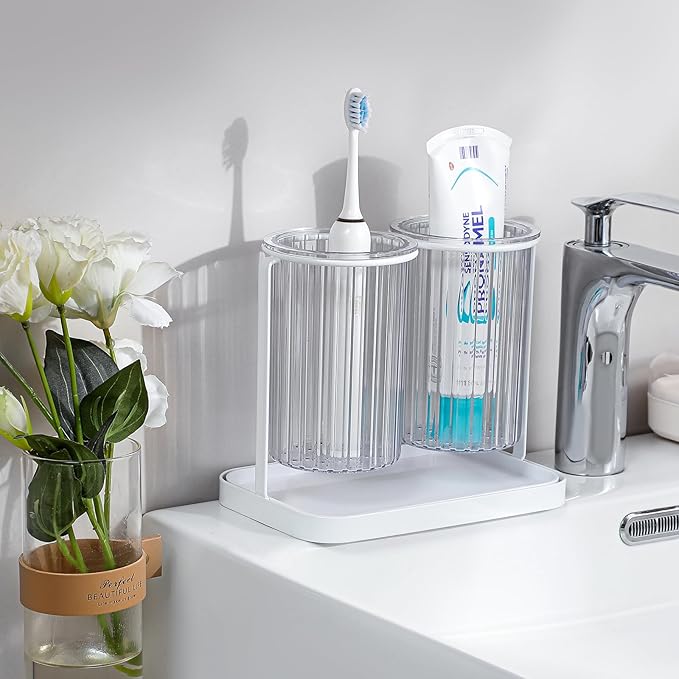 Toothbrush Holders with Drain Tray, 2 Slots Hanging Toothbrush and Toothpaste