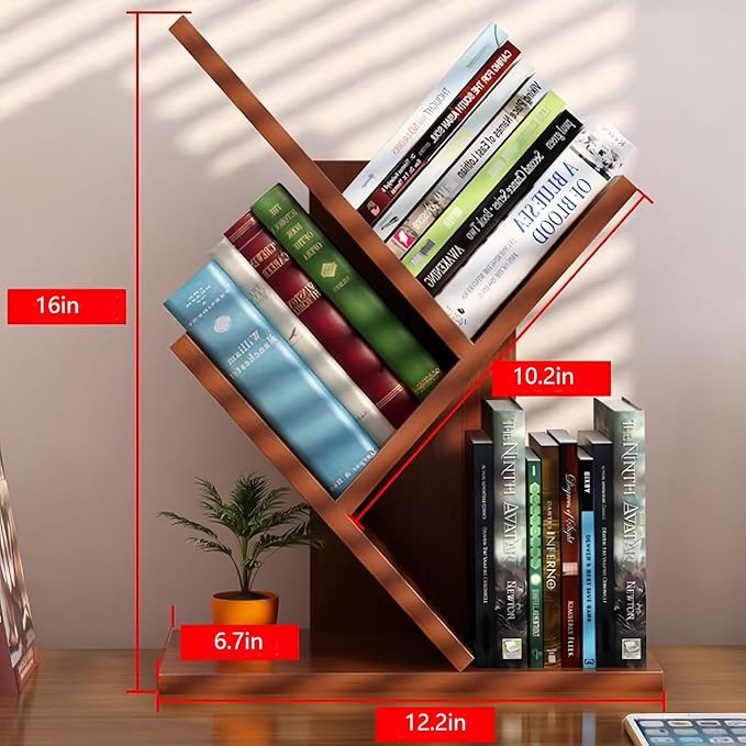 Godferyxin Tree Bookshelf, Small Bookshelf, 3 Tier Wood Mini Book Shelf and