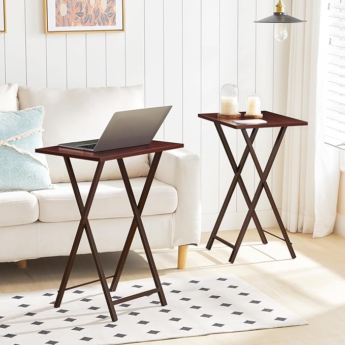 HOOBRO Folding TV Tray Tables, Industrial Snack Tables