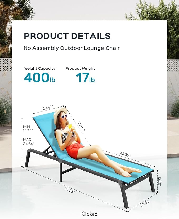 Patio Chaise Lounge Chair Set of 2, Foldable Lounge Chairs