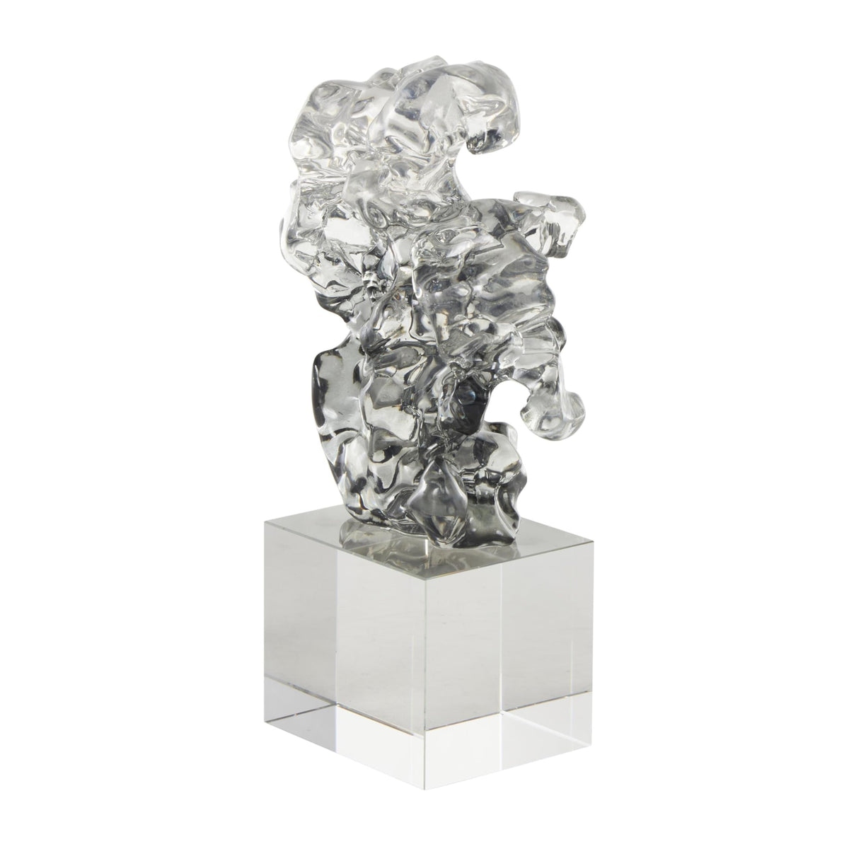 Deco 79 Glass Abstract Decorative Sculpture Freeform Home Decor Statue with Clear Square Base, Accent Figurine 6" x 3" x 10", Clear