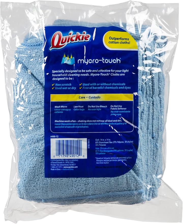 Quickie Microfiber Cleaning Cloth 14 X 14 inch, 12 Pack, All-Purpose Towel/Wiper