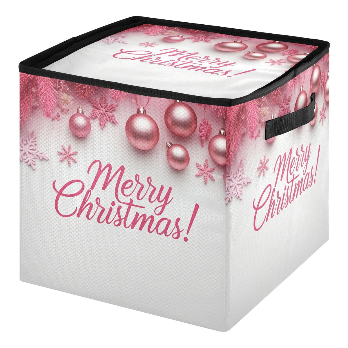 Gravopti Merry Christmas Pink Christmas Ornament Storage Box with Dividers, Holds up to 64-3" Holiday Ornaments, Collapsible Xmas Decoration Container with Lid & Handles, 13x13 Inch