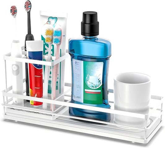 White Toothbrush Holders for Bathrooms, 4 Slots Tooth Brushing Organizer