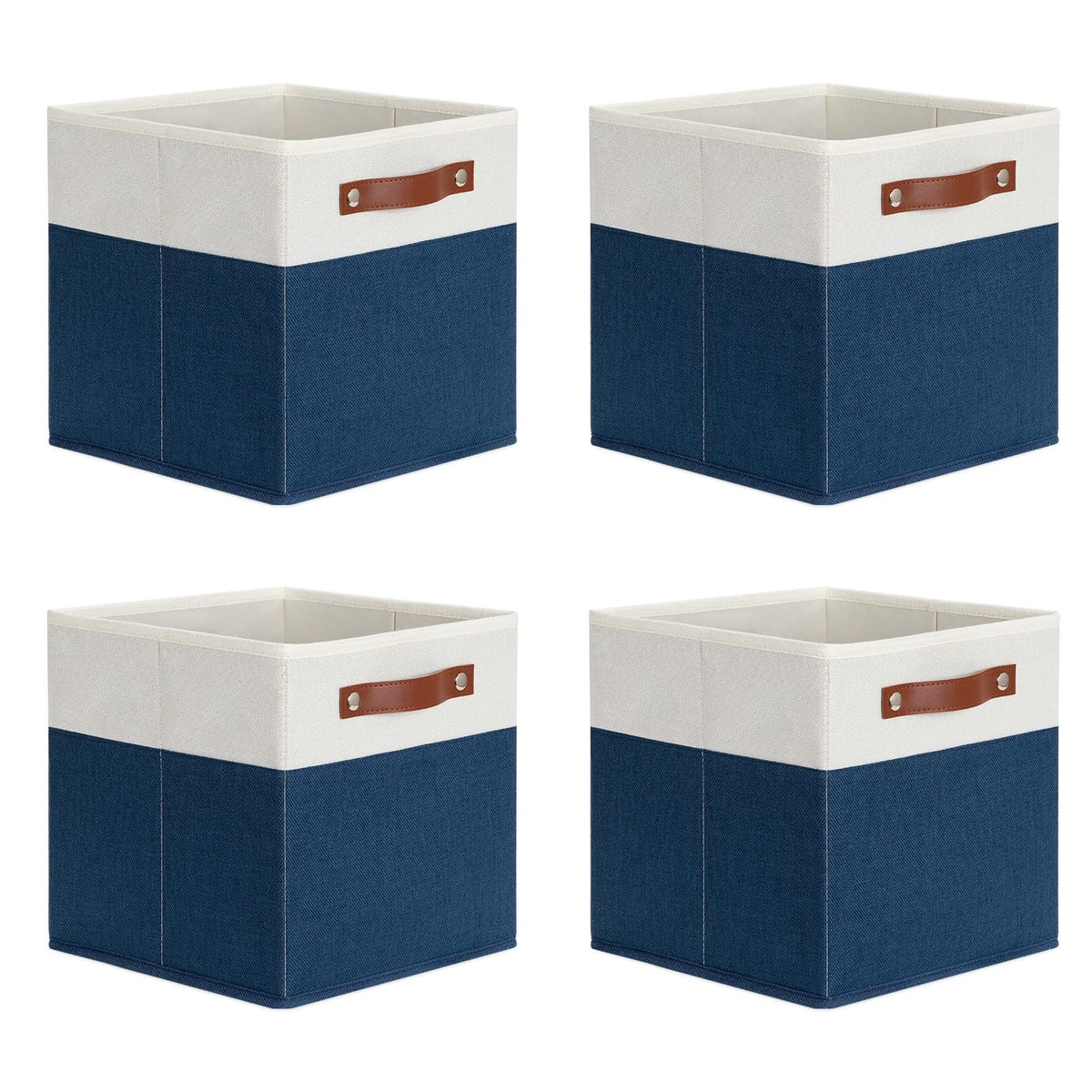 DULLEMELO Fabric Bins for Cube 11x11, Gift Baskets Empty for Boy Girl Mother Father Christmas Festival,Fabric Storage Bins Cube Organizer Baskets With Leather Handles(White&Blue)