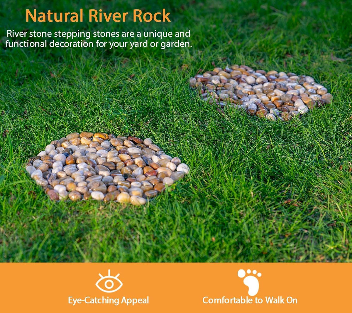 Stepping Stones Outdoor, Natural River Rock Garden Pavers, Set of 6 Round Pebble Stones for Walkway, Yard, Lawn, Patio, Pathway & Landscaping Decor (Hexagon)