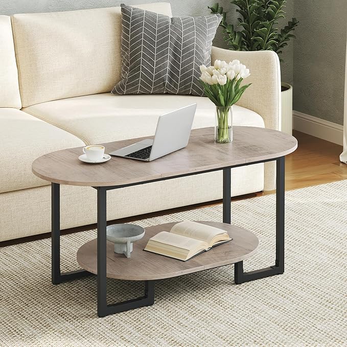 HOOBRO Coffee Table for Living Room, Oval Small Coffee Table