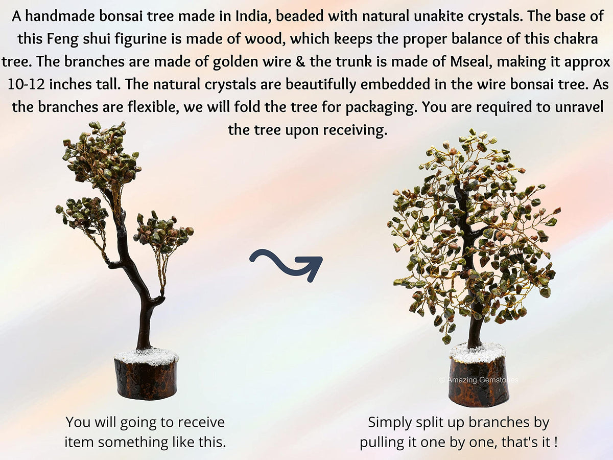 Unakite Natural Healing Premium Crystal Bonsai Feng Shui Fortune Money Tree of Life for Home Office Decor (Gift Box Ready,10-12 Inch)