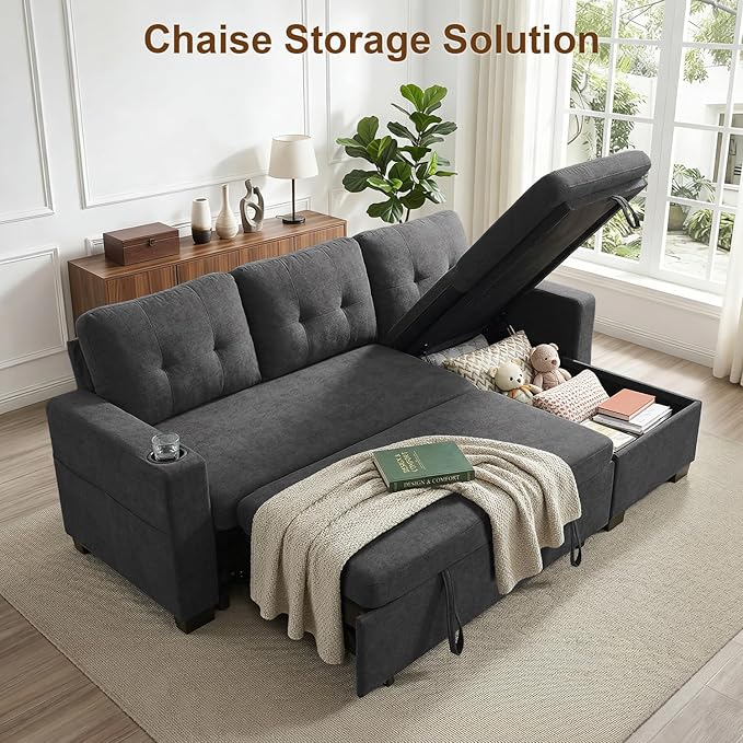 KCGKCG 82" L Shaped Sleeper Sofa Bed, Pull Out Couch Bed