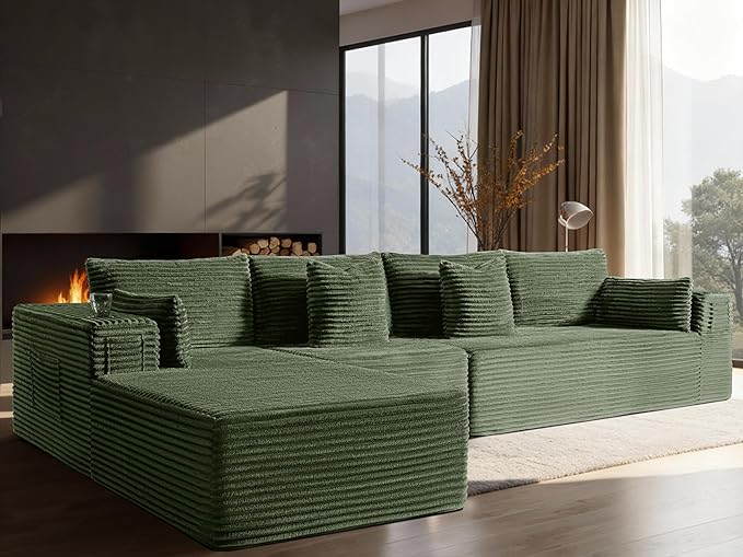 138" Cloud Sectional Couch, Comfort L Shaped Boneless Couch