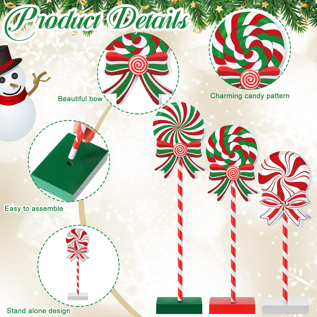 6 Pieces Christmas Candy Wooden Tabletop Decor Candy Cane Tall Standing Wood Block Xmas Cane Table Centerpiece Sign for Christmas Tiered Tray Home Desk Office Party Decoration(Wood,Red, Green, White)