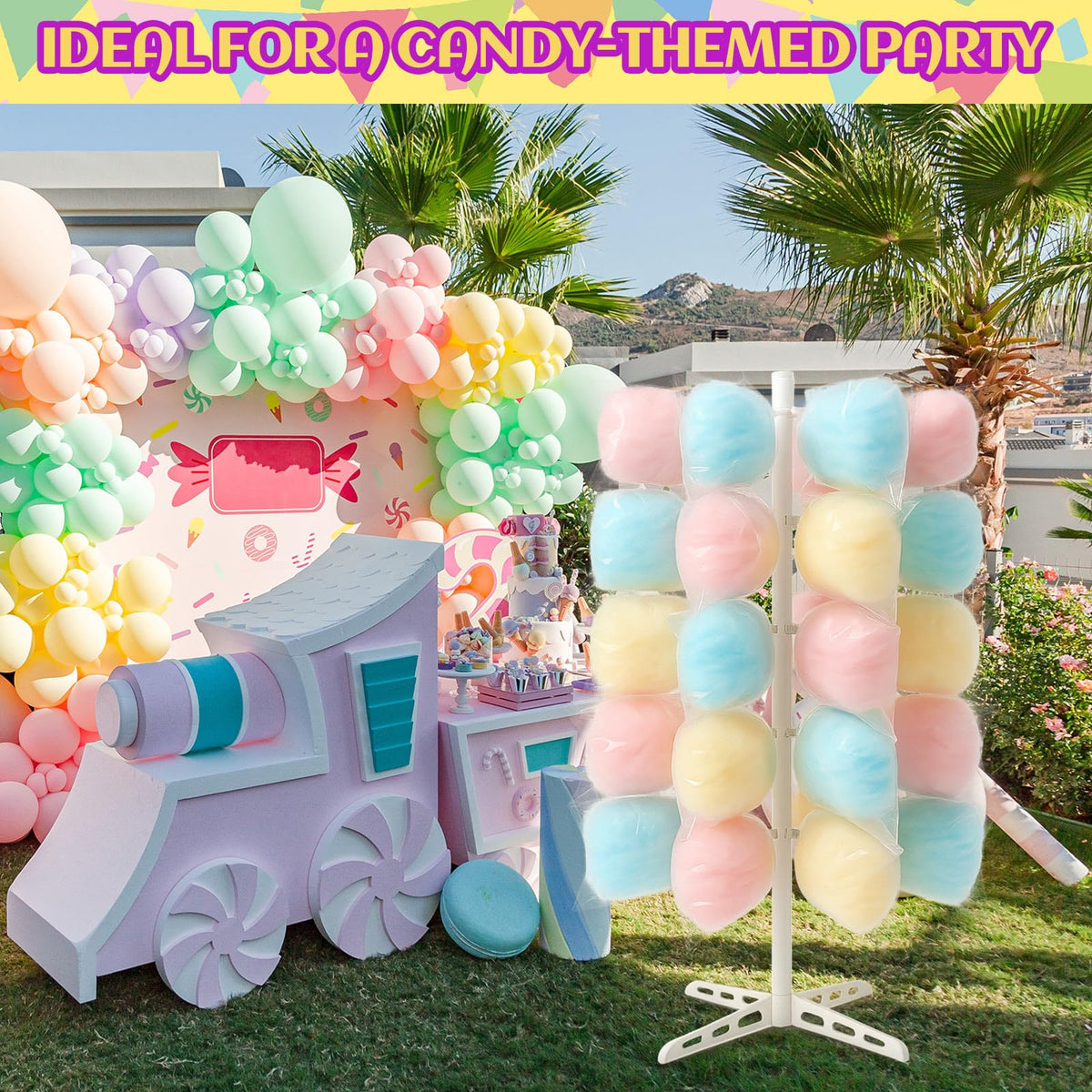 Novabright 1 Pack Plastic Cotton Candy Stand 5.25 ft Tall Cake Pop Stand with 48 Holes Adjustable Cotton Candy Floor Display for Christmas Wedding Birthday Baby Shower Party Anniversaries