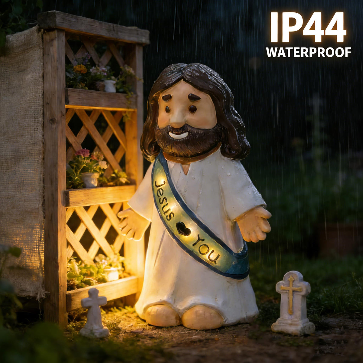 LIULO TOOL Jesus Love You Solar Lighted Figurine, 10.4 Inch Resin Religious Christian Statue, Glowing Christian Gifts for Indoor Home and Outdoor Garden Decorations, Gift for Mom Grandma
