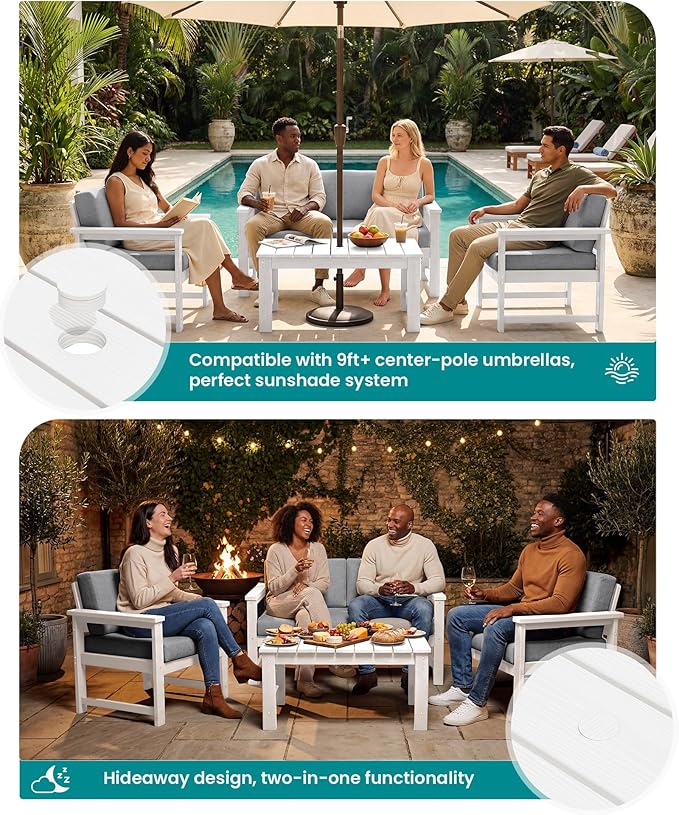 SERWALL 2 Pieces Single Cushioned Lounge Chair, HDPE Outdoor Adirondack Sofa
