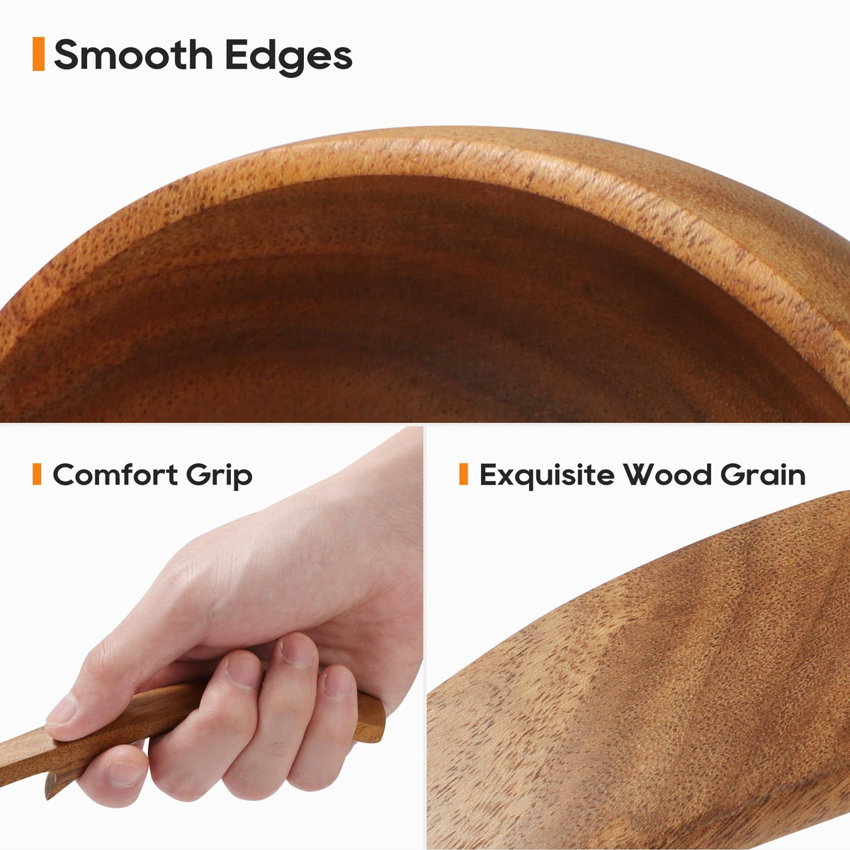Wooden Ladle for Soup, 3 Size Teak Wood Ladle Spoon with Back Hooks, Heat Resistant Wooden Spoons for Cooking, Non-Stick, Comfortable Grip, Wood Kitchen Utensils Set for Serving, Stirring