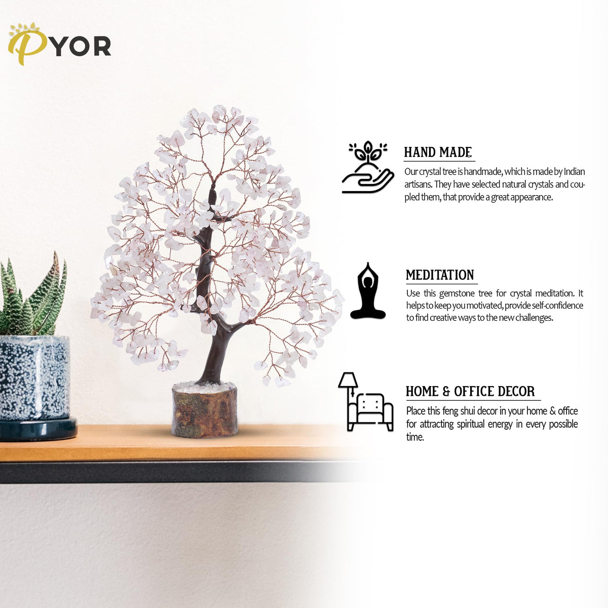 PYOR Rose Quartz, Gemstone Tree, Crystal Tree, Reiki Decor, Crystal Gifts for Women, Rose Quartz Crystals, Feng Shui, Gem Stones, Pink Room Decor, Pink Money Bonsai