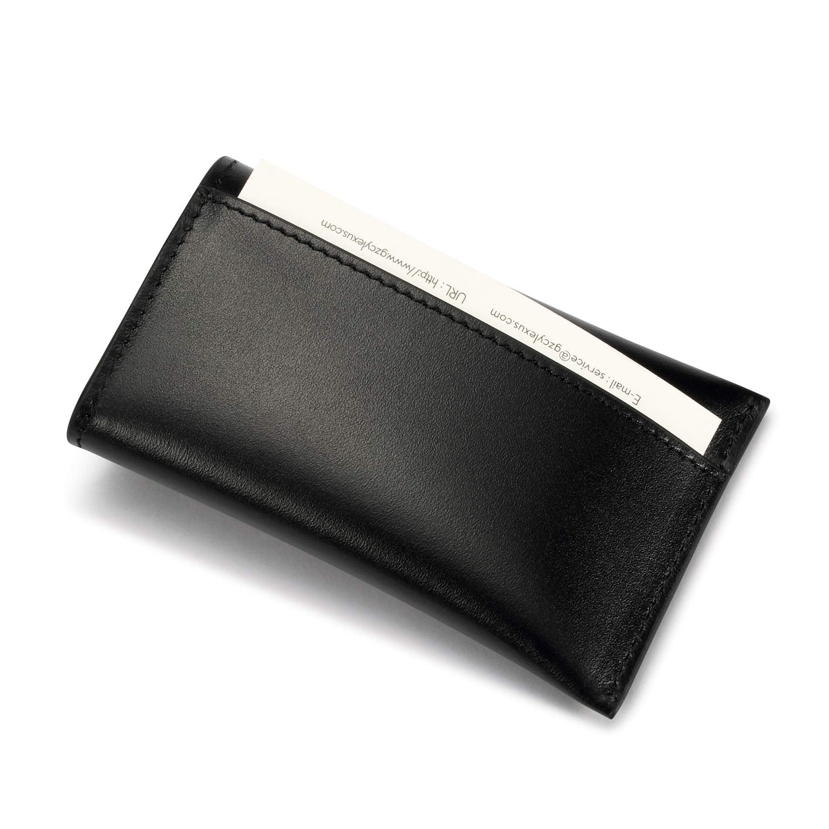 HISCOW Business Card Holder with Flap for Dispensing Cards - Italian Calfskin (Black)