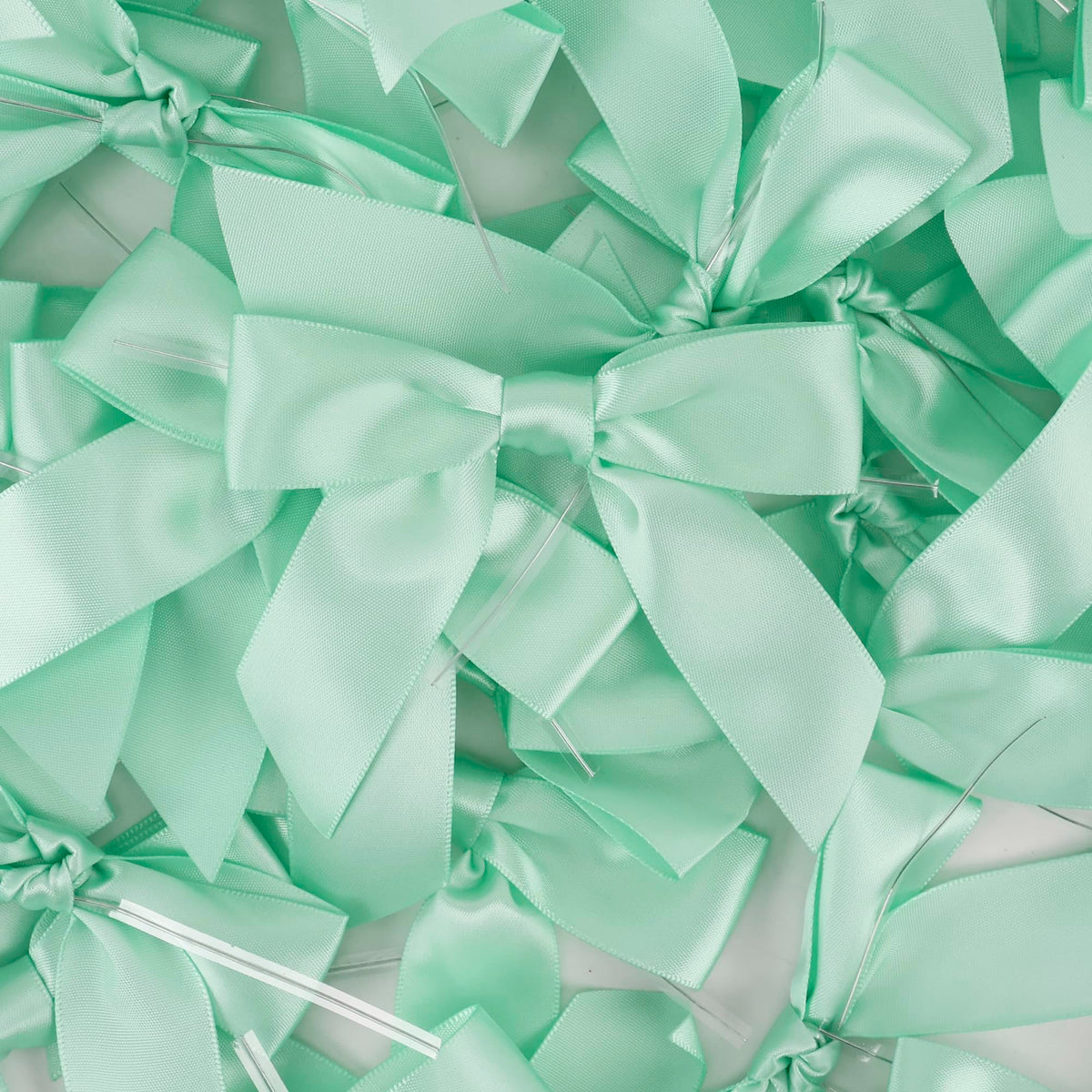 AIMUDI Twist Tie Bows for Treat Bags 3.5" Aqua Blue Satin Ribbon Bows for Crafts Premade Bows with Twist Ties for Crafts Cake Pop Candy Apple Small Bows for Gift Wrapping Wedding Decor, 50 PCs