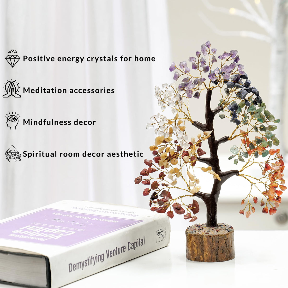 PYOR Chakra Tree, Crystals and Healing Stones, Gifts for Women, Crystal Tree, Home Office Decor, Crystals, House Warming Gifts New Home, Chakra Decor, 300 Chakra Gemstones - 10-12" Money Trees