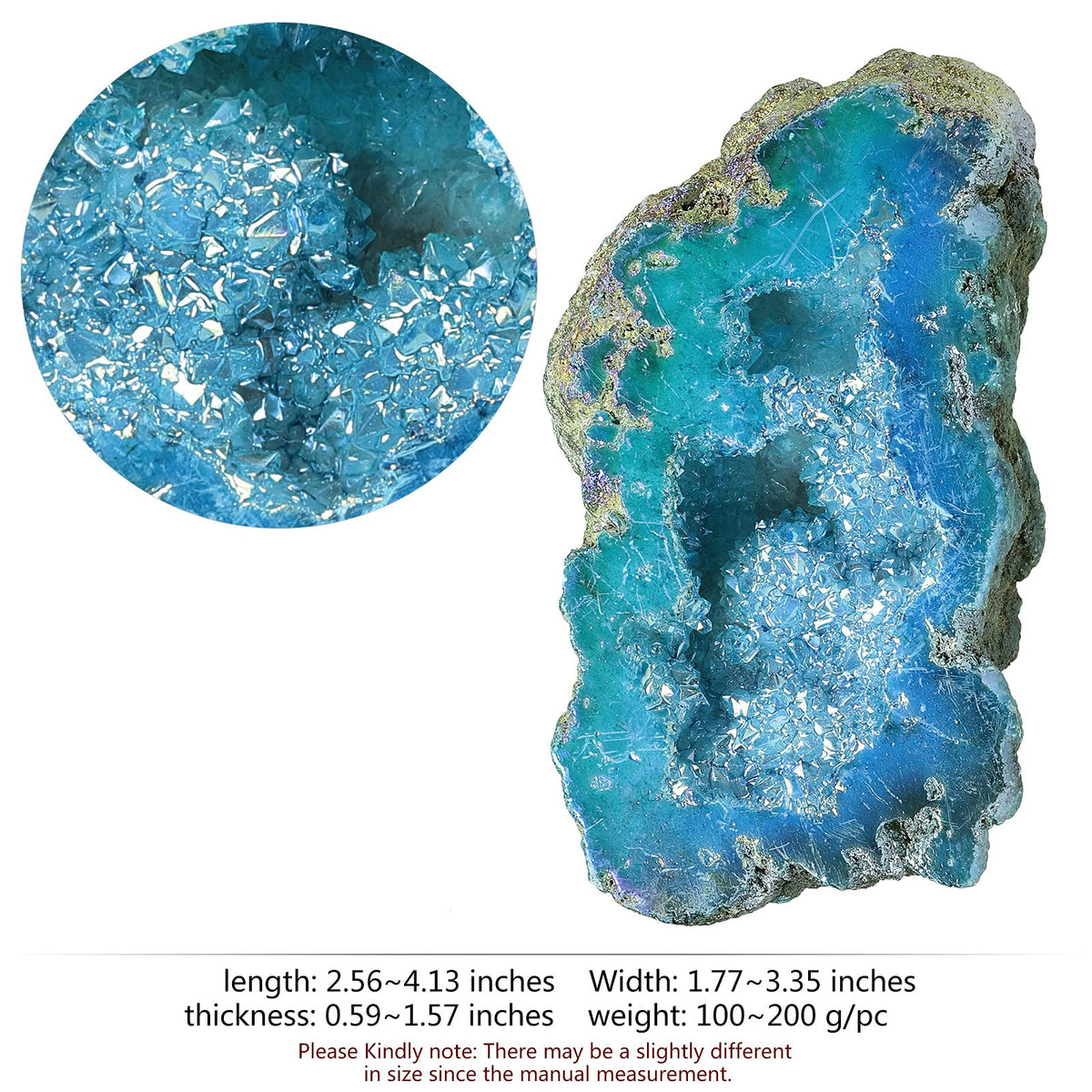 mookaitedecor Angel Aura Quartz Geode Stone Titanium Coated Natural Rock Crystal Cluster Specimen for Reiki Healing Meditation Home Decor 0.22-0.44 LB, Light Blue