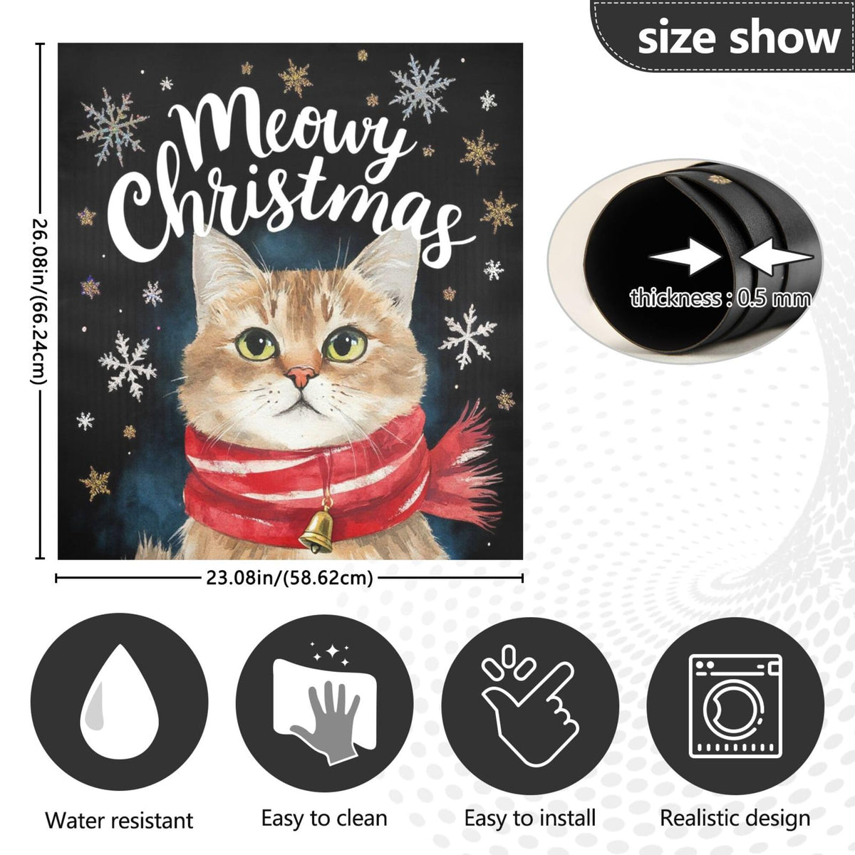 Christmas Cat Dishwasher Stickers Magnetic Cover Winter Snowflake Black Kitchen Fridge Magnet Covers Decals Home Decorations Vinyl Sticker Reusable 23W x 26H inches