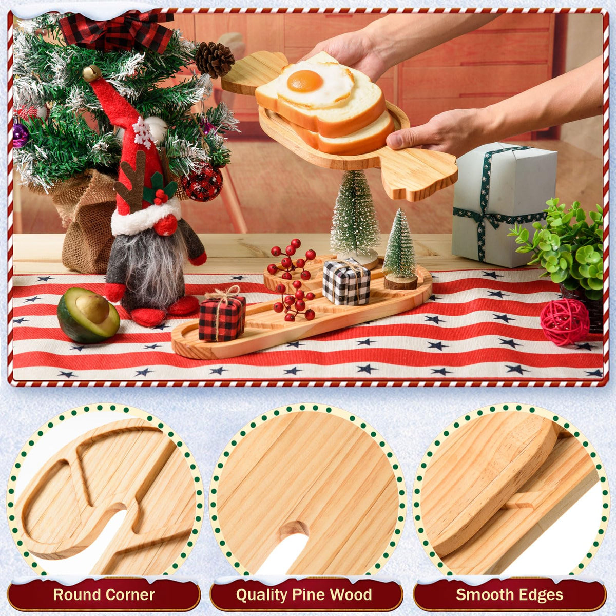 AWIZOM 2 Pcs Christmas Wooden Serving Platters Peppermint Candy and Candy Cane Charcuterie Boards Christmas Wood Trays Decorative Wooden Snack Cheese Dish Plates for Xmas Holiday Housewarming Present