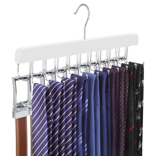 TOPIA HANGER 20 Hooks 2 in 1 Belt Tie Hanger for Closet Max 30 Belts with 30 Ties Capacity, Belt Tie Racks Wooden Hanger for Closet Organizer Storage “U” Fit for Belt and “一” Fit for Tie - CT47W