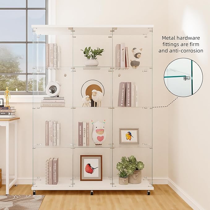 FLYMUHJIA Curio Cabinets with Glass Doors Modern Glass Shelves Tempered Glass