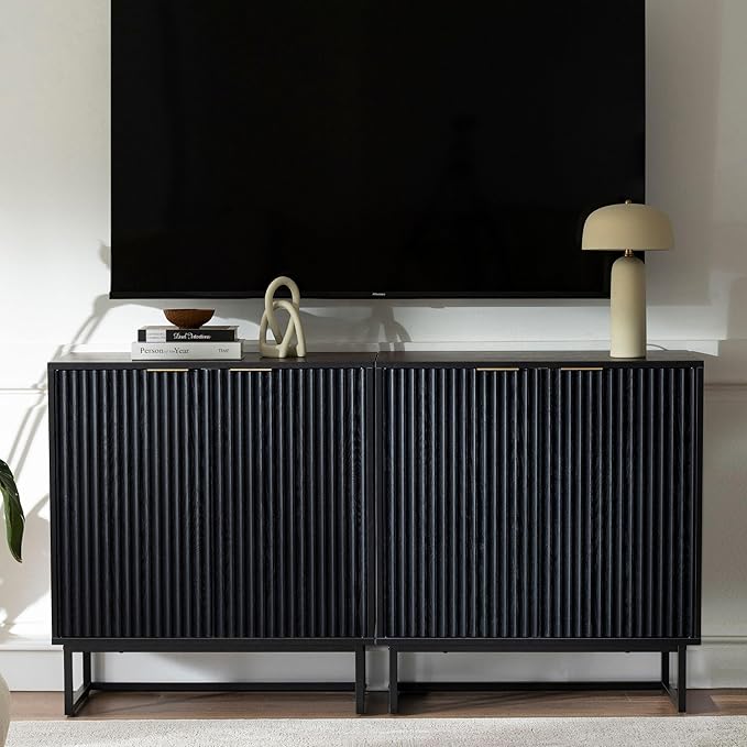 EYYTHUNG Fluted Cabinets with Storage Set of 2, Sideboard Buffet Cabinet with