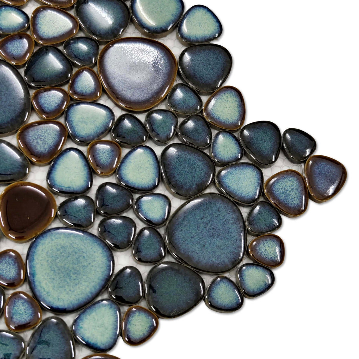 Hominter Artisan Pebble Mosaic Tile Sheet Irregular Blue Green Stone-Look Waterproof Ceramic Shower Floor & Wall Tiles, Kitchen Bath Backsplash and Pool Tiles(5 Square Feet)