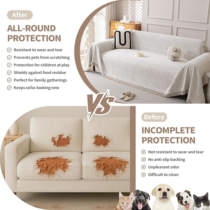 Boho Chenille Couch Cover for Dogs, Non Slip Sofa Cover, Couch Slipcover Covers
