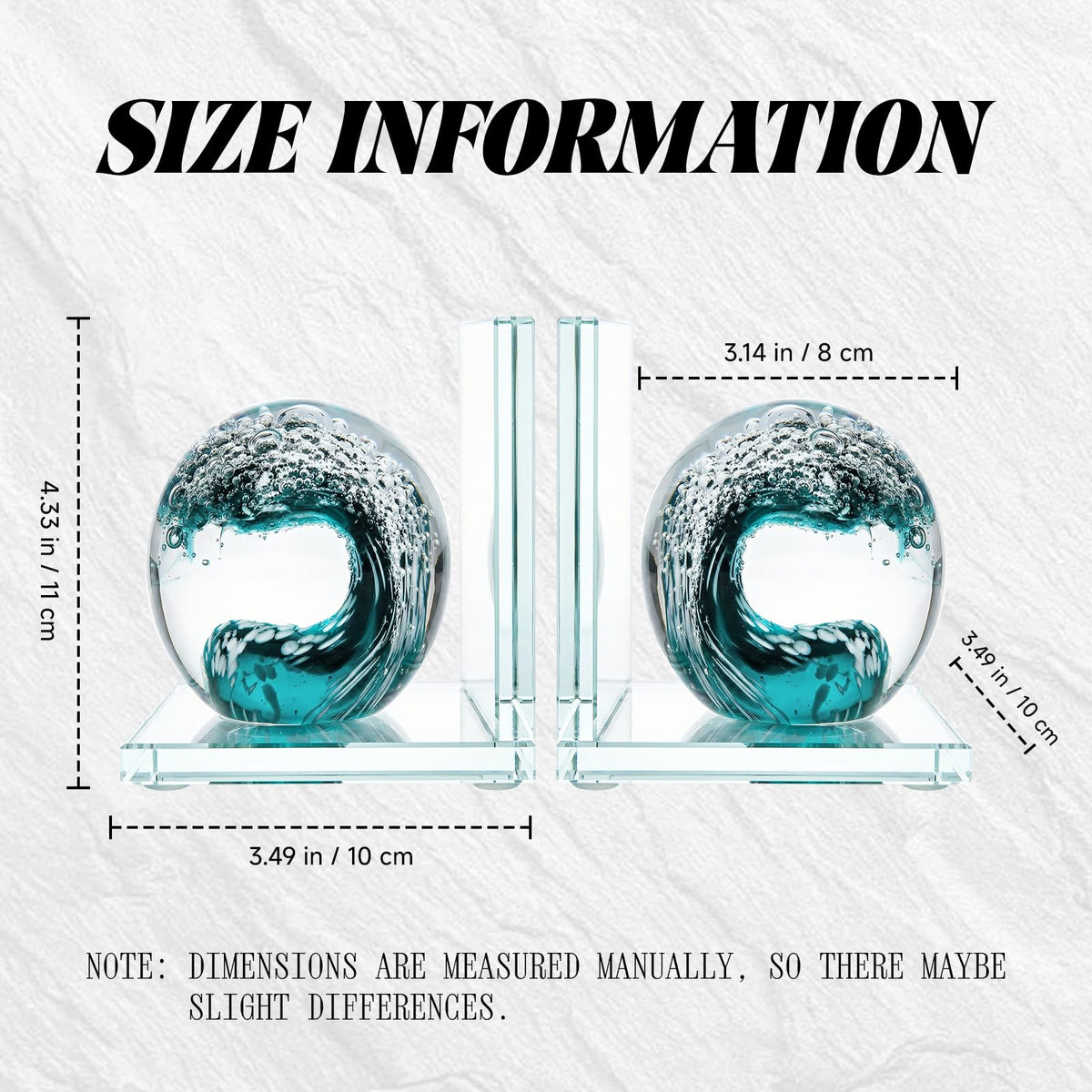 Decorative Bookends for Shelves, Hand Blown Ocean Crystal Ball Unique Bookends for Heavy Books, Office Desk Decor, Ideal for Ocean Lovers (Dark Green)