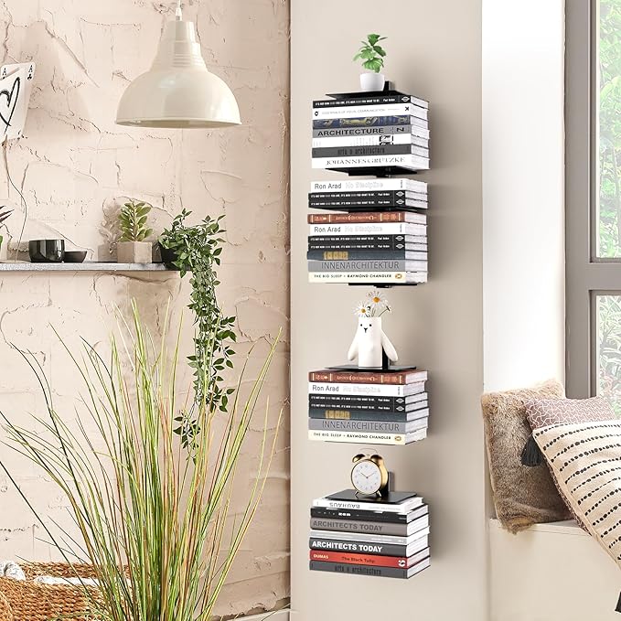 Invisible Floating Bookshelf for Wall, 8 Tier Vertical Spine Book Tower Wall