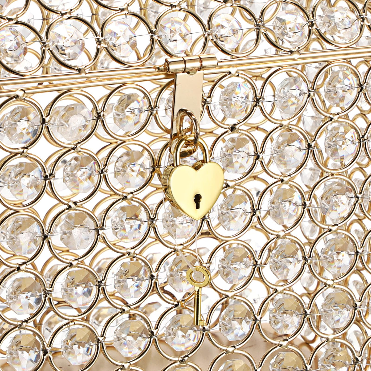 ELLDOO Crystal Wedding Card Box with Heart Lock, Money Card Box Treasure Chest Style Gold Gift for Wedding Receptions Centerpiece Decor Anniversary Keepsake Gift Display Csae, Medium