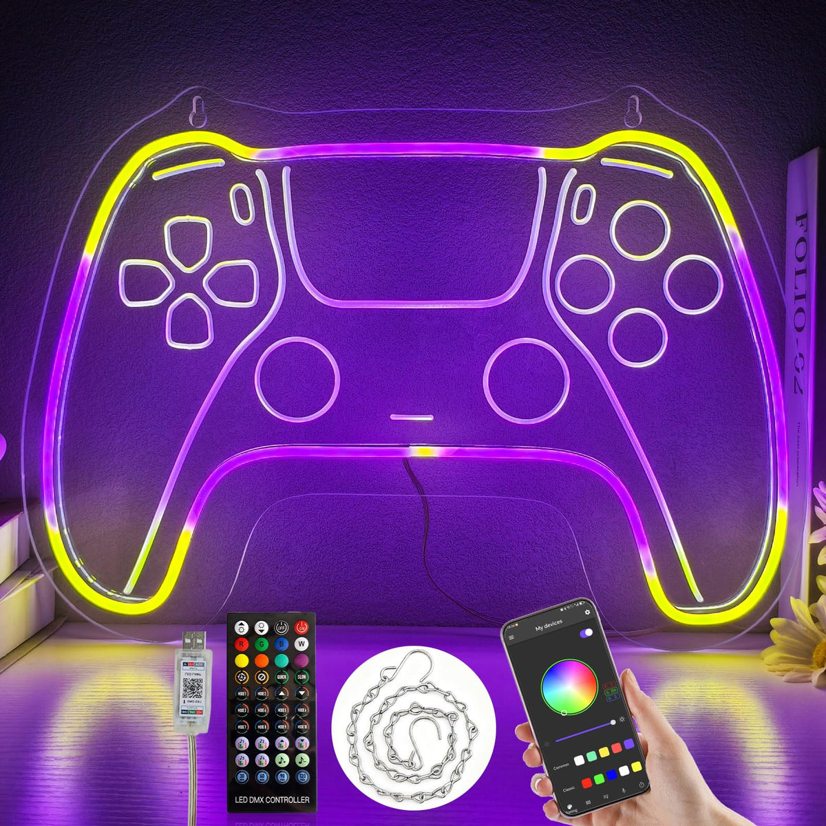 Eeutiwe Gamer Room Decor for Boys, Led Neon Lights for Wall Decor 16.7×11.8 Inch Led Gaming Lights with Remote and App Control Dimmable Gamer Wall Decor as Gamer Gifts for Men