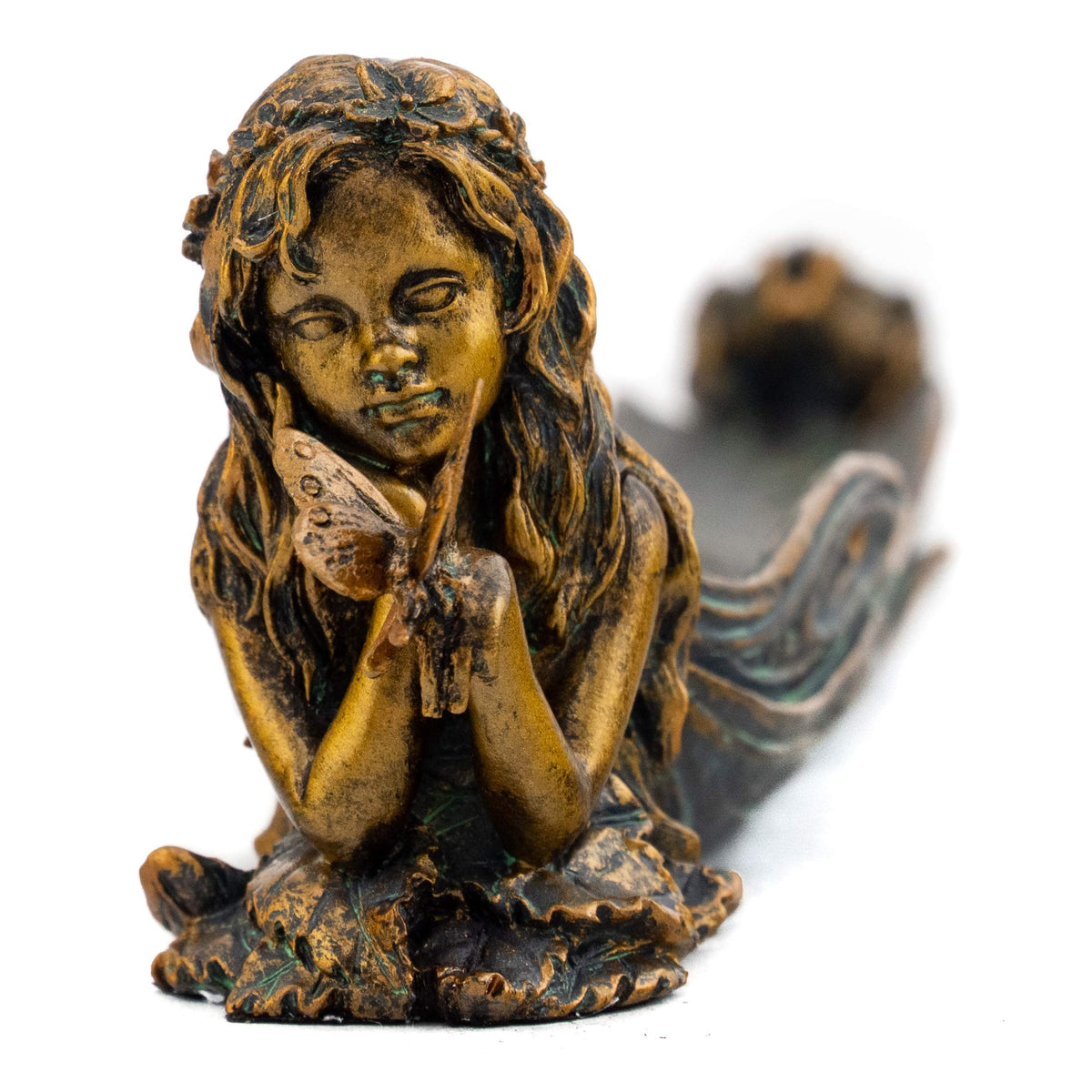 Top Collection Cute Fairy Incense Holder - Hand Painted Mythical Creature with Butterfly Figurine- Fits Standard Incense Sticks- 10-Inch Long Collectible Incense Burner