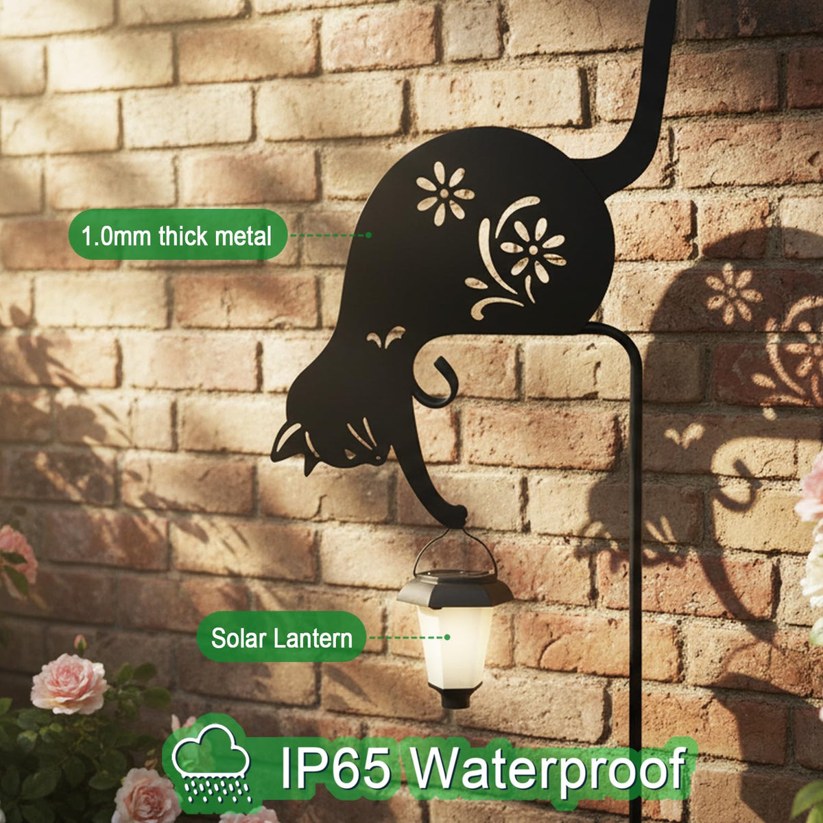 Hokfirm Cat Solar Lights Outdoor Garden, Black Cat Garden Statue,Black Cats Outdoor Decorations with Solar Lantern
