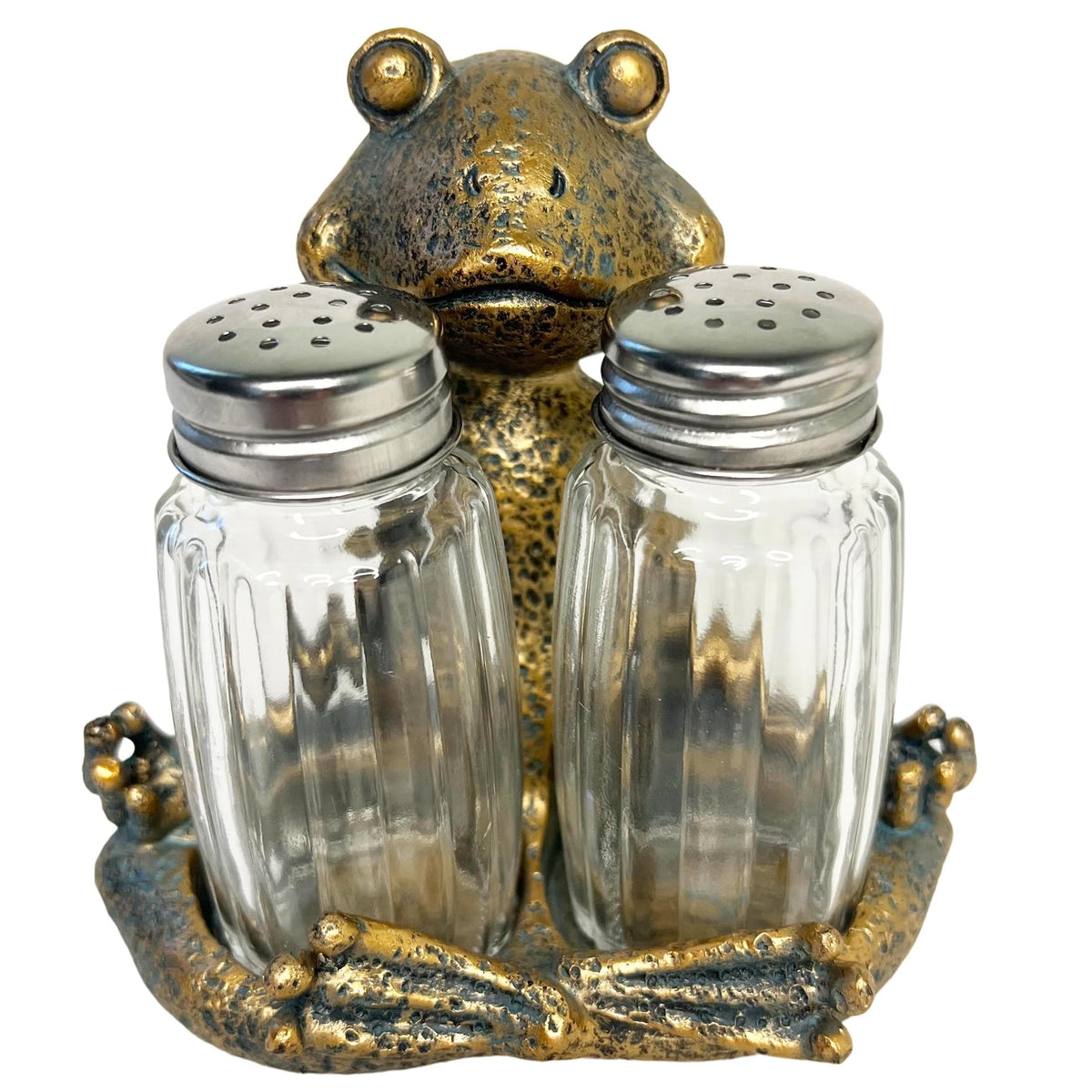 Yoga Frog Salt and Pepper Set with Glass Shakers – Whimsical Meditating Zen Master Lotus Pose Figurine – Dining Table Kitchen or Bar