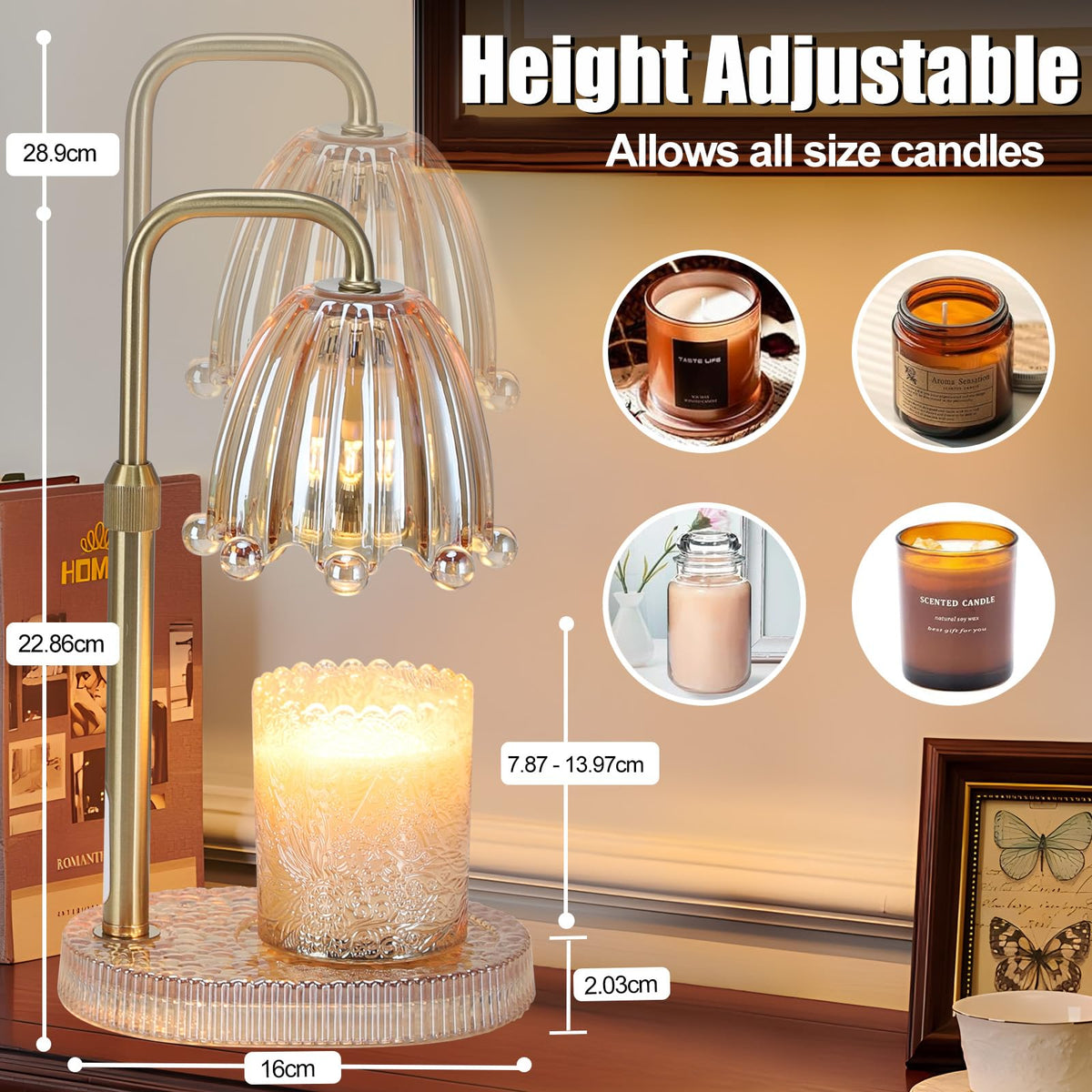 Maromamix Candle Warmer Lamp with Timer - Electric Wax Melt Warmer with Adjustable Height and Dimmer for Scented Candle Wax, Home Fragrance Décor and House Warming Birthday Gifts for Women Mom