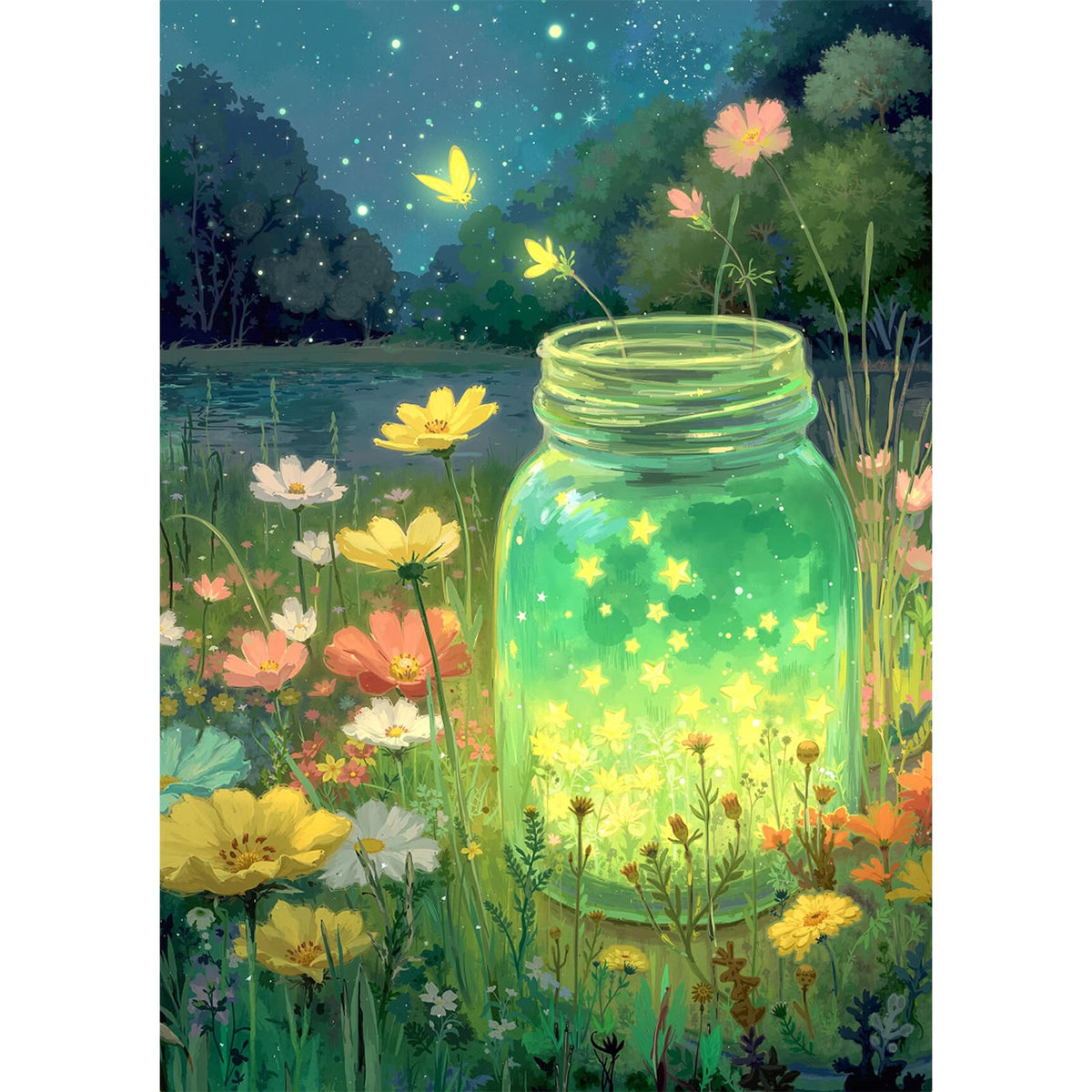 1000 Piece Jigsaw Puzzle for Adults, Dreamy Starry Sky & Flower Sea with Glowing Glass Jar, Stress Relief Toy & Wall Art Decor, Ideal Gift for Birthdays, Christmas & Special Occasionsfor