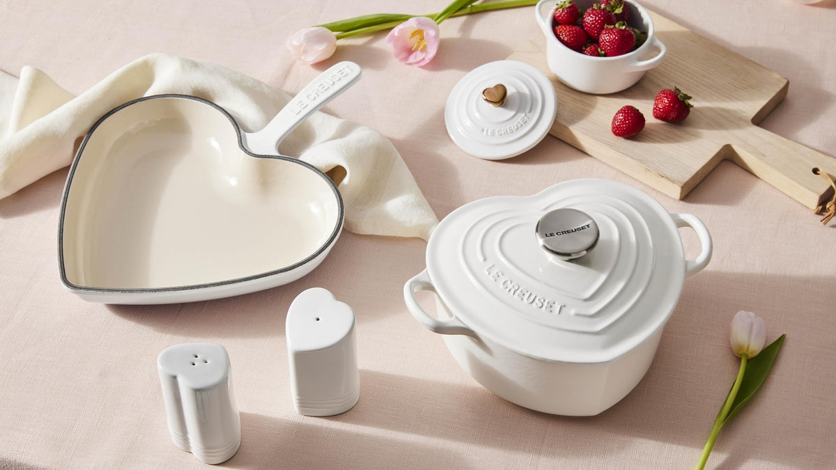 Le Creuset Stoneware Heart Shaped Salt & Pepper Shakers, 4 oz. Each, White