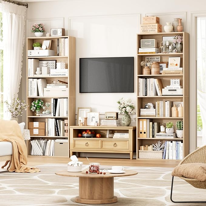 FOTOSOK 6-Tier Open Bookcase and Bookshelf Set of 2, Freestanding Display
