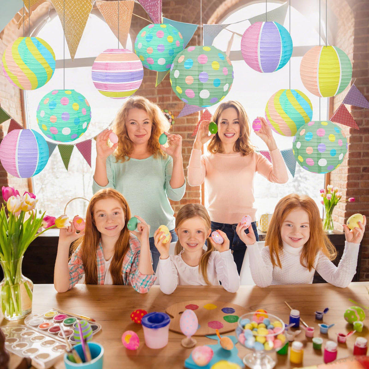ADLKGG 12 Pieces Pastel Party Decorations - 8 Inches Hanging Paper Lanterns for Baby Shower, Mother's Day Brunch, Spring Garden Party, Bridal Shower and Easter Classroom Decor