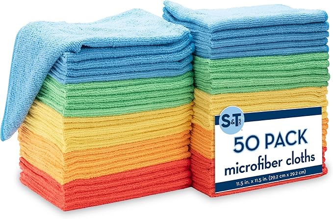 S&T INC. 50 Pack Microfiber Cleaning Cloth, Bulk Towels