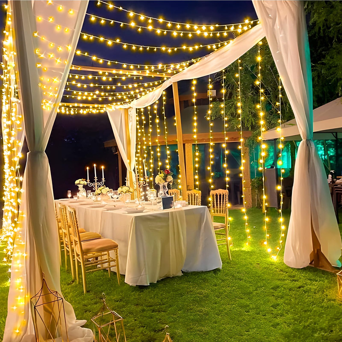 KNONEW 600ft 1500 LED Christmas String Lights Outdoor 8 Lighting Modes & Timer Dimmable Fairy Light Plug in Waterproof for Xmas Roof Yard Tree Wedding Party Holiday Decorations (Warm White)