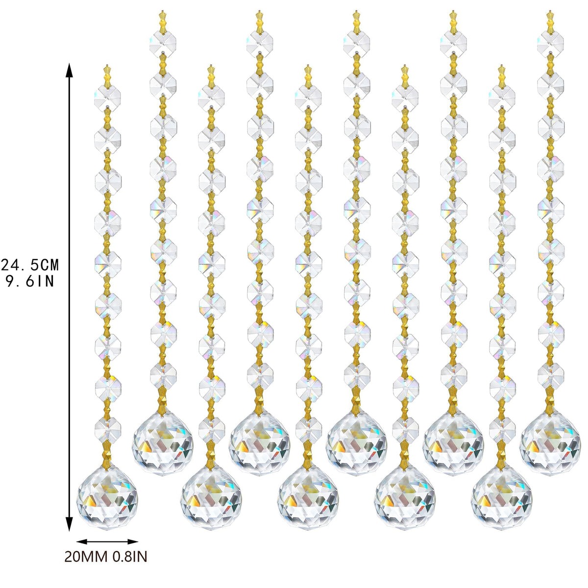10pcs Crystal Garland Strands Hanging Glass Chandelier Beads Chains Glass 20mm Balls Prisms with Beads Pendants Crystal Chandelier Parts Replacements Christmas Party Garden Decoration
