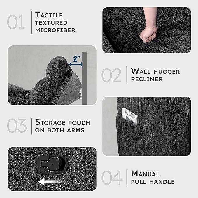 Lexicon Manual Reclining Sofa, Textured Microfiber Recliner Sofa, Wall Hugger