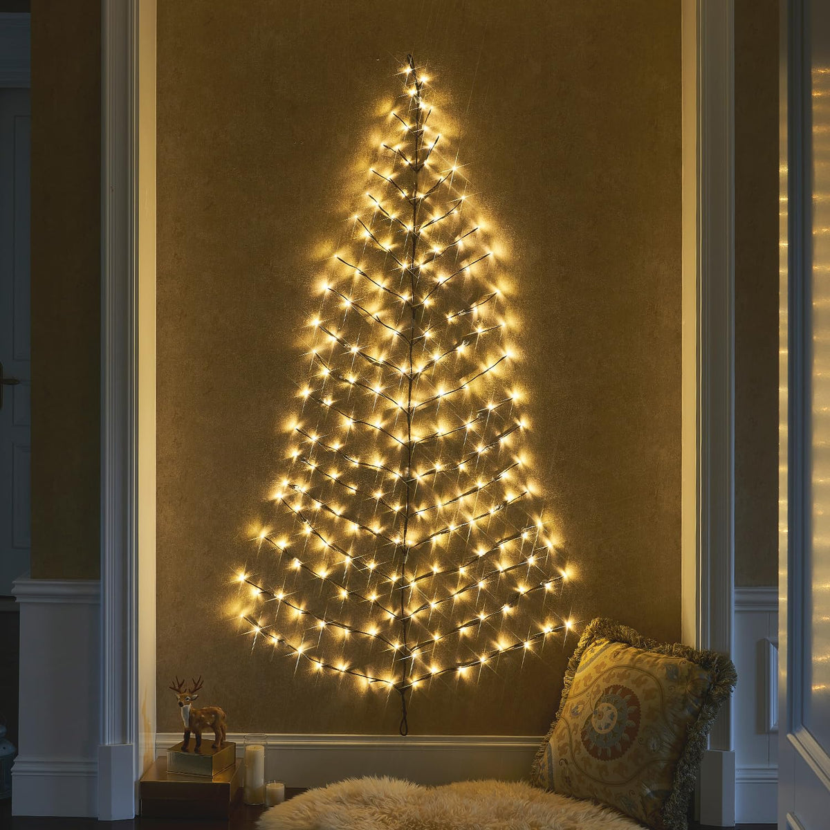 Fudios Lighted Wall Tree 6FT 180LED Warm White for Home Decor, Christmas Tree Lights for Living Room Wall Decoration