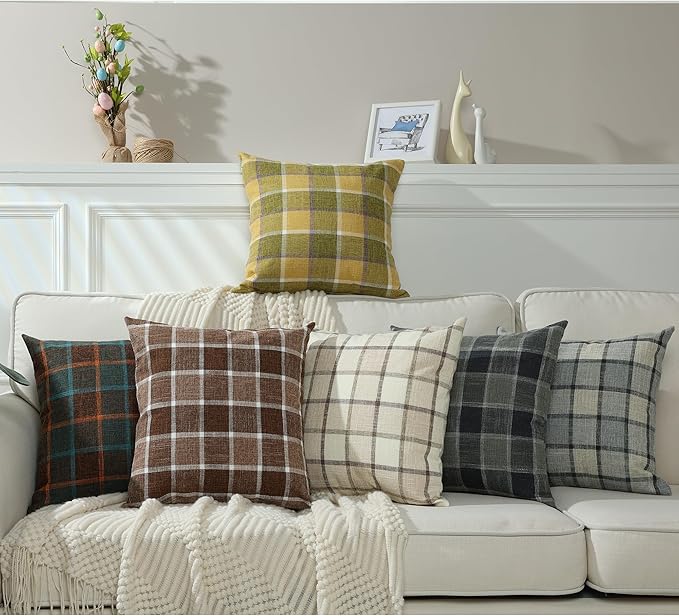 Stellhome Pack of 2 Faux Linen Buffalo Check Throw Pillow Covers, Farmhouse
